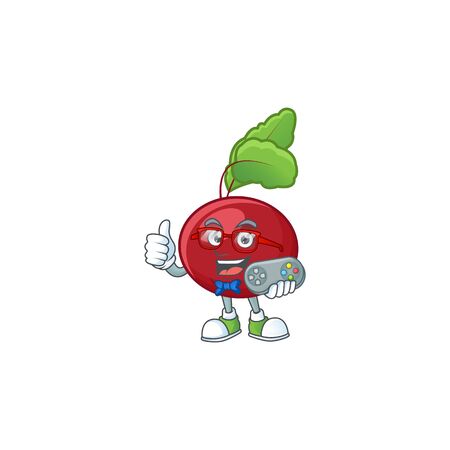 cool geek gamer red beet greens cartoon character design. Vector illustrationのイラスト素材