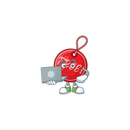 Cute christmas free tag with character with bring laptop vector illustrationのイラスト素材