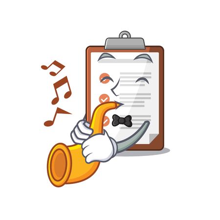 Clipboard Scroll cartoon character design performance with trumpet. Vector illustrationのイラスト素材