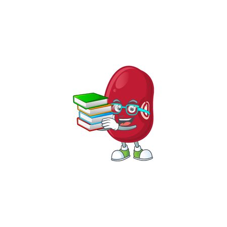 Student with book adzuki beans on mascot cartoon character style. Vector illustrationのイラスト素材