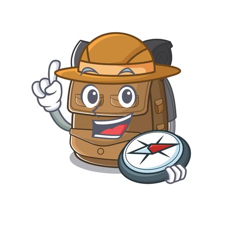 Hiking backpack Scroll A stylized Explorer with a compass. Vector illustrationのイラスト素材
