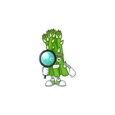 Smart One eye asparagus Detective cartoon character design. Vector illustrationのイラスト素材
