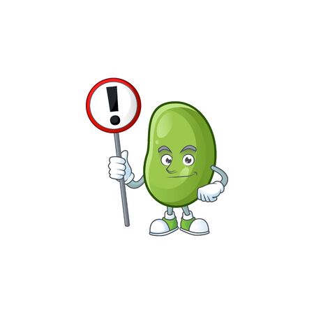 Cartoon mascot of green beans bring sign in his hand. Vector illustrationのイラスト素材