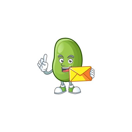 Cheerful green beans mascot cartoon with envelope. Vector illustrationのイラスト素材