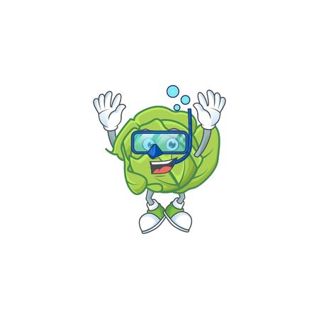 Funny cabbage mascot design with Diving glasses. Vector illustrationのイラスト素材