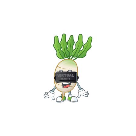 cool daikon character with Virtual reality headset. Vector illustrationのイラスト素材
