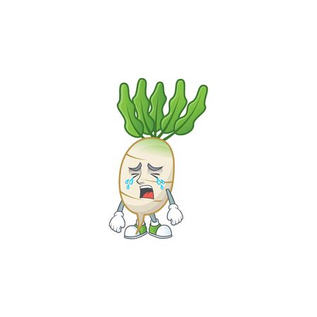 Sad Crying gesture daikon cartoon character style. Vector illustrationのイラスト素材