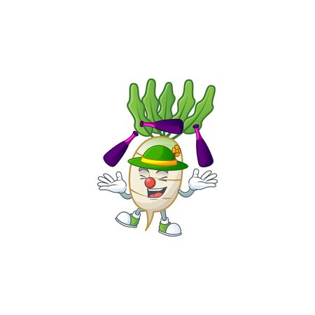Cute and cool Juggling daikon cartoon character. Vector illustrationのイラスト素材