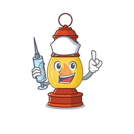 Hospitable Cute Nurse lantern Scroll cartoon style holding syringeのイラスト素材