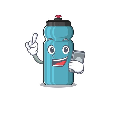 cartoon character of water bottle Scroll speaking with phone. Vector illustrationのイラスト素材