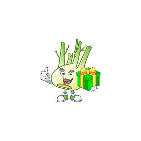 cartoon character of happy fennel with gift boxのイラスト素材