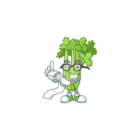 Funny face celery plant cartoon with menu ready to serve. Vector illustrationのイラスト素材