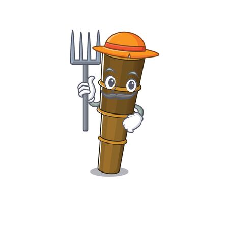 Happy Farmer telescope Scroll cartoon character with hat and tools. Vector illustrationのイラスト素材