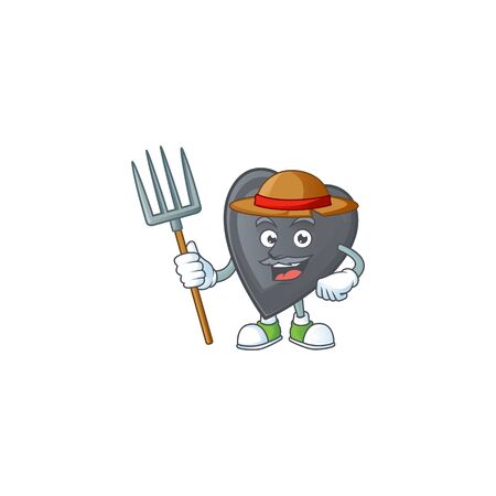 Happy Farmer black love cartoon mascot with hat and toolsのイラスト素材