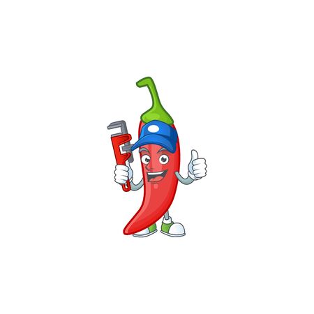 Cool Plumber red chili cartoon character mascot design. Vector illustrationのイラスト素材