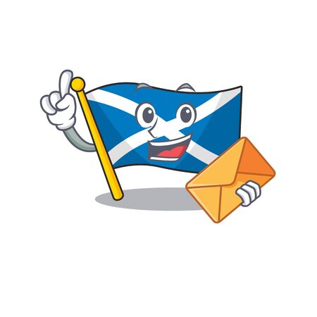 Happy face flag scotland Scroll mascot design with envelopeのイラスト素材