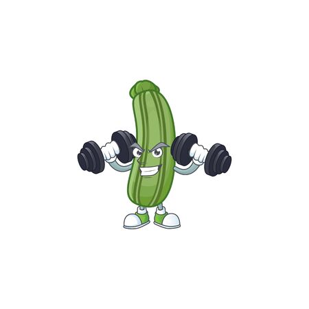 Fitness exercise zucchini mascot icon with barbells. Vector illustrationのイラスト素材