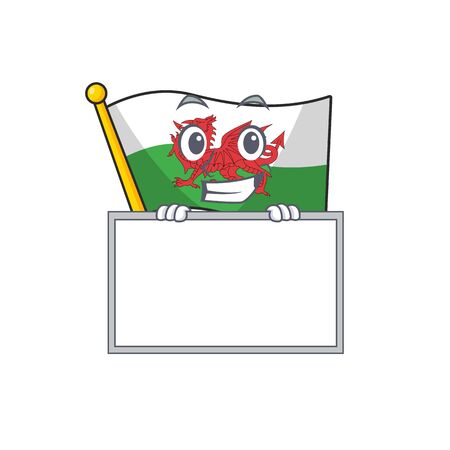 Flag wales Scroll cartoon character style grinning with board. Vector illustrationのイラスト素材