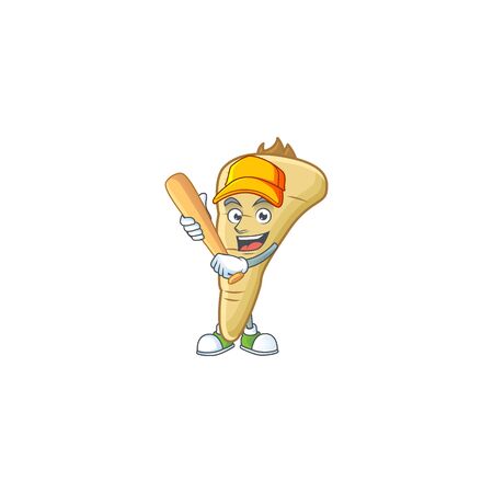 Funny smiling parsnip cartoon mascot with baseball. Vector illustrationのイラスト素材