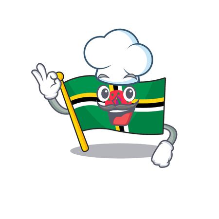 Flag dominica cartoon character wearing costume of chef and white hat. Vector illustrationのイラスト素材
