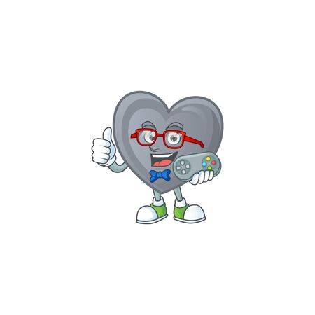 Smiley gamer grey love cartoon mascot styleのイラスト素材