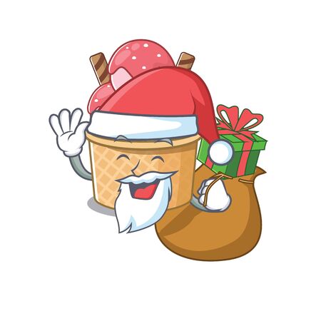 Santa Ice Cream Sundae Cartoon Character Design Having Box Of Gift Vector Illustration Tasmeemme Com