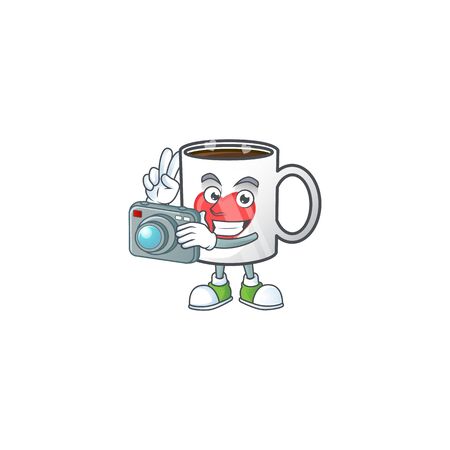 Cool Photographer cup coffee love character with a cameraのイラスト素材