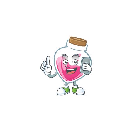 Cute design of pink potion speaking on the phoneのイラスト素材