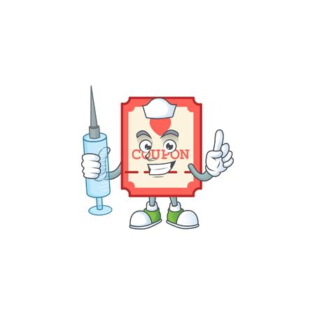 Smiley Nurse red love coupon cartoon character with a syringeのイラスト素材