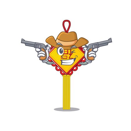 Chinese knot dressed as a Cowboy having guns. Vector illustrationのイラスト素材