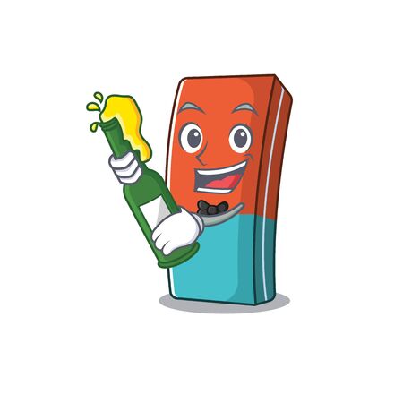 mascot cartoon design of eraser with bottle of beer. Vector illustrationのイラスト素材