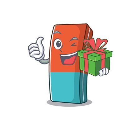 Smiley eraser character with in gift box. Vector illustrationのイラスト素材