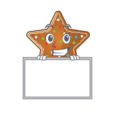 A cute picture of gingerbread star grinning with board. Vector illustrationのイラスト素材