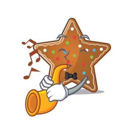 cartoon character style of gingerbread star performance with trumpet. Vector illustrationのイラスト素材