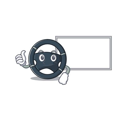 Thumbs up of car steering cartoon design with boardのイラスト素材