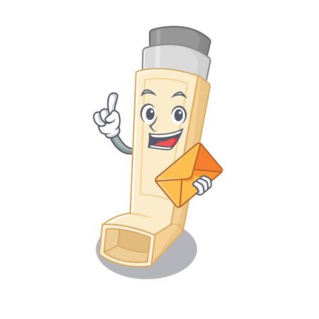 Cheerfully asthma inhaler mascot design with envelope. Vector illustrationのイラスト素材