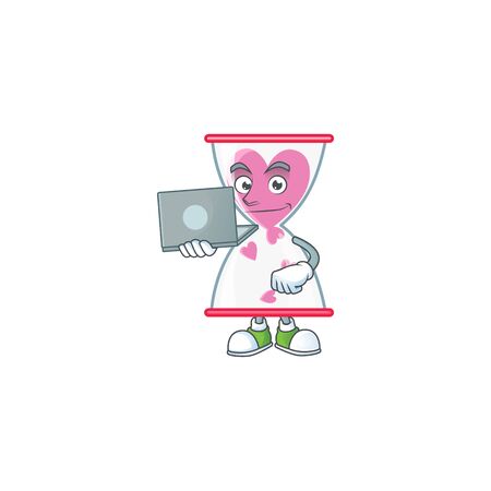 A clever love clock sand mascot character working with laptop. Vector illustrationのイラスト素材