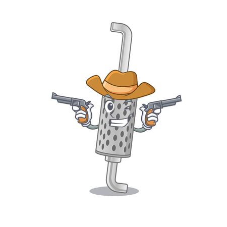 Exhaust pipe dressed as a Cowboy having guns. Vector illustrationのイラスト素材