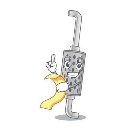 A funny cartoon character of exhaust pipe with a menu. Vector illustrationのイラスト素材