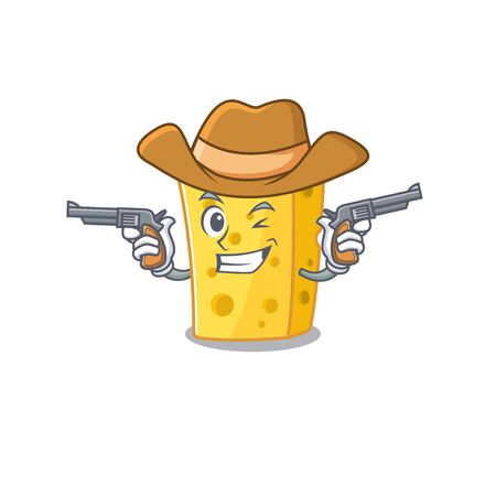 Emmental cheese dressed as a Cowboy having guns. Vector illustrationのイラスト素材