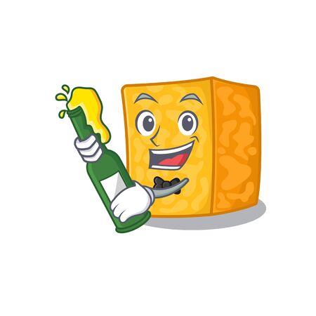 mascot cartoon design of colby jack cheese with bottle of beerのイラスト素材