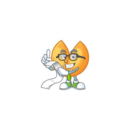 A funny cartoon character of chinese fortune cookie with a menu. Vector illustrationのイラスト素材
