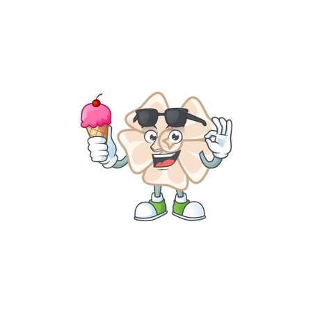Chinese white flower mascot cartoon design with ice creamのイラスト素材