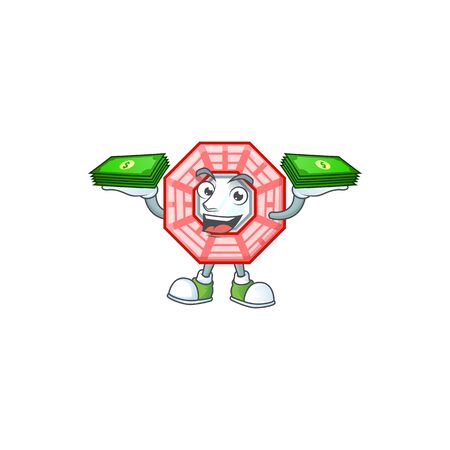happy rich chinese square feng shui character with money on handsのイラスト素材
