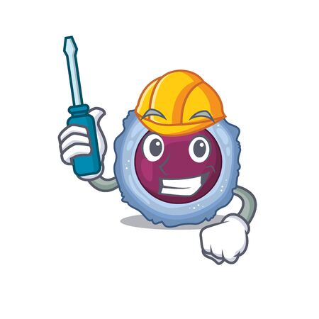 Cool automotive lymphocyte cell in cartoon character style. Vector illustrationのイラスト素材