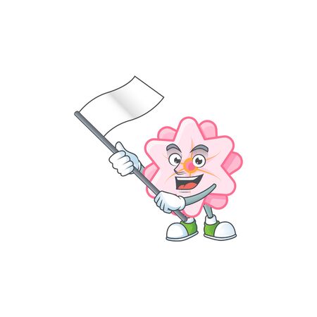 Funny chinese pink flower cartoon character style holding a standing flagのイラスト素材