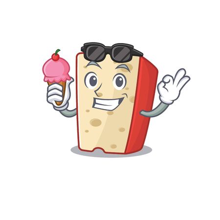 Dutch cheese mascot cartoon design with ice cream. Vector illustrationのイラスト素材