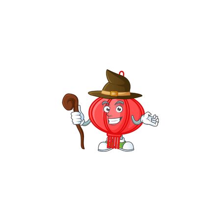 cartoon mascot style of chinese lampion dressed as a witchのイラスト素材