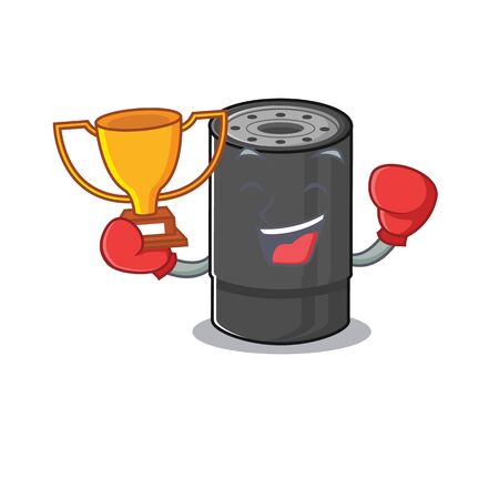 fantastic Boxing winner of oil filter in mascot cartoon styleのイラスト素材