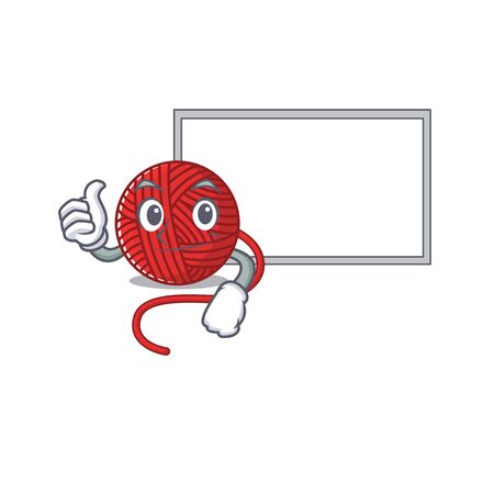 Thumbs up of red wool yarn cartoon design with board. Vector illustrationのイラスト素材